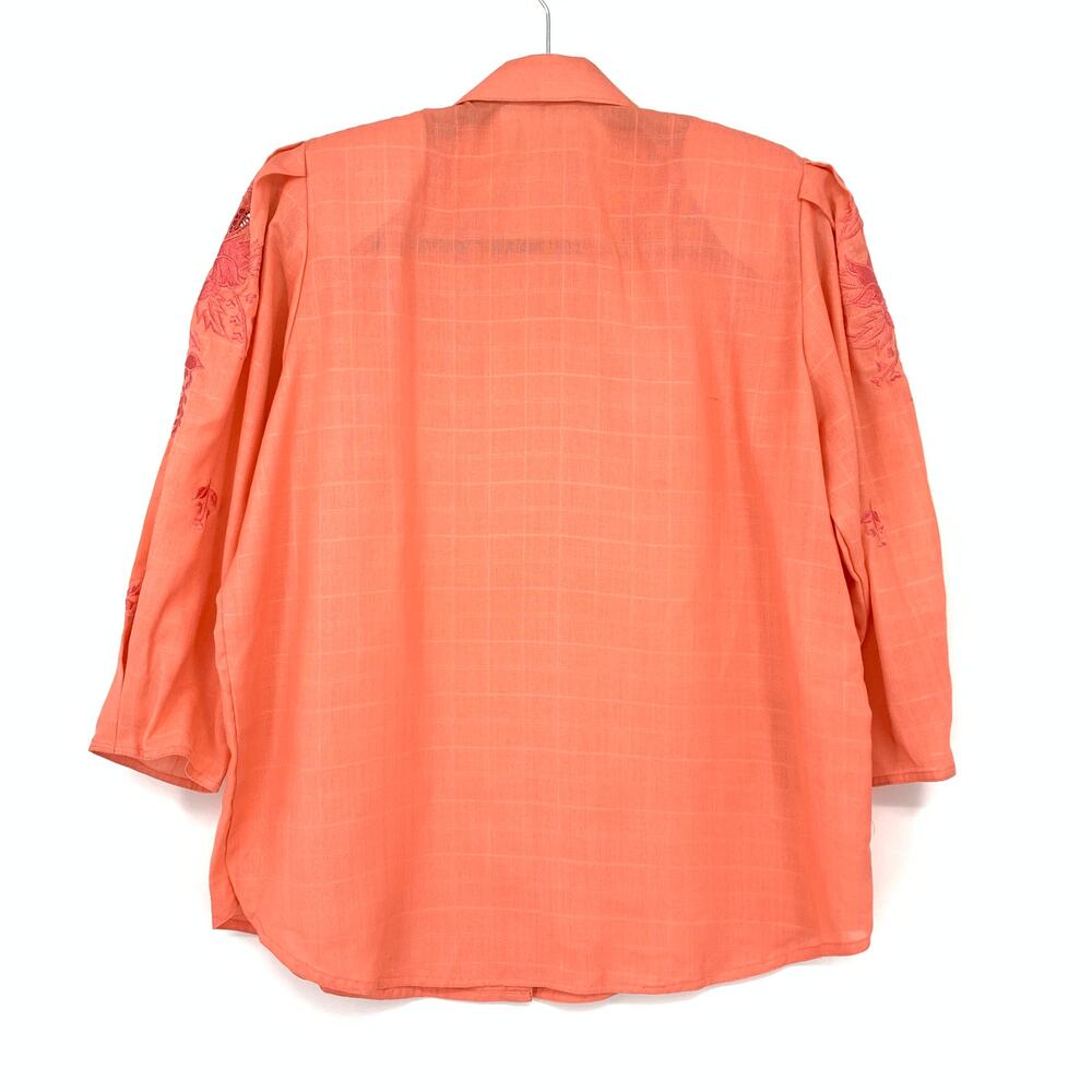 Vintage Coral Embroidered Western Blouse Floral Button Front Womens Size XL - Picture 2 of 4